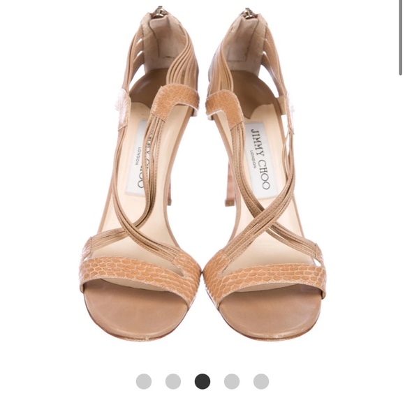 EUC Jimmy Choo neutral snakeskin sandal strappy heel - Picture 3 of 5